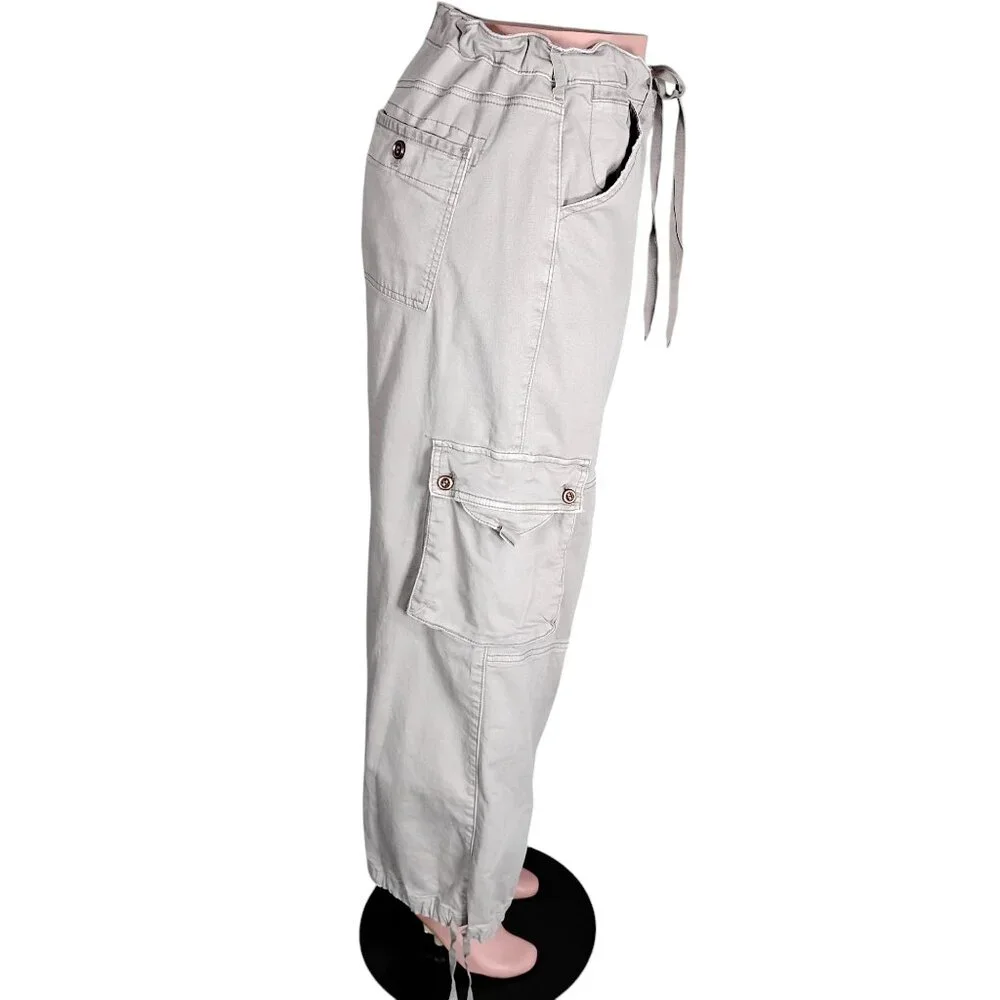 Anthro Pilcro Wide Legs Cargo Pants Size 32 P Waist Hems Drawstring Multi Pocket - Picture 6 of 16